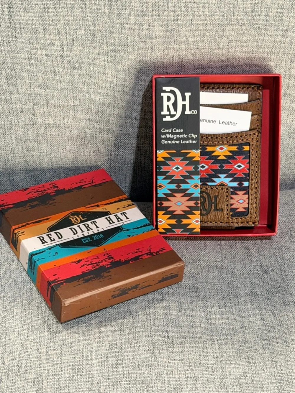 Red Dirt Hat Co Mens Southwest Canvas Leather Card Case